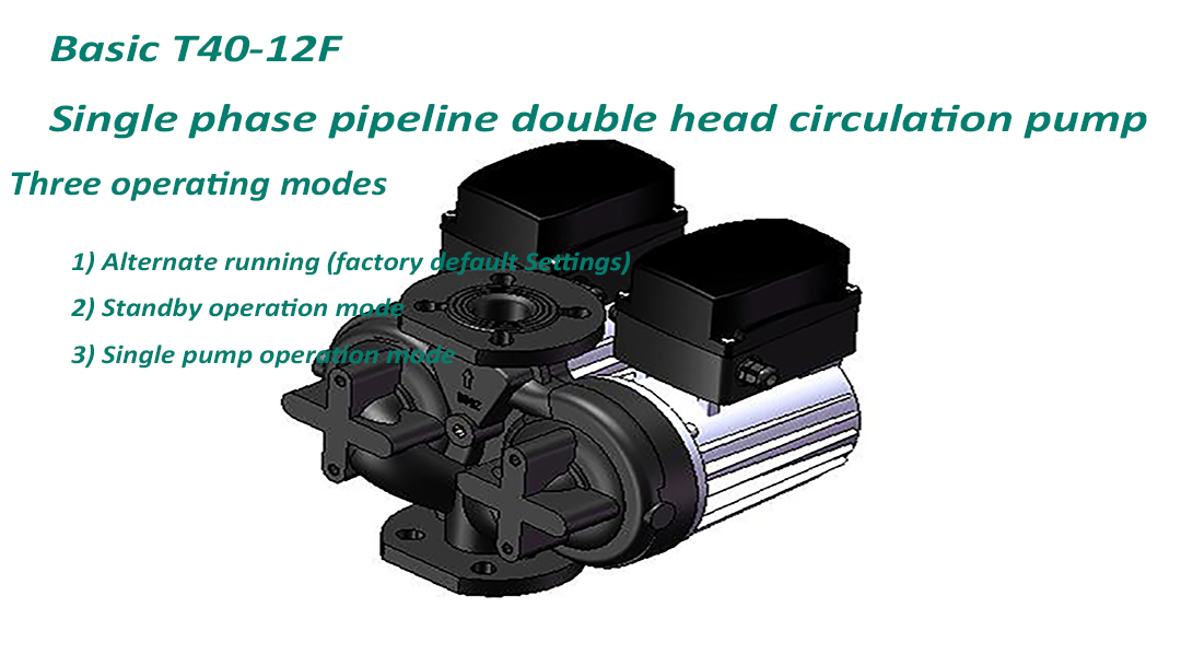 Basic T40-12F Single phase pipeline double head Circulation Pump